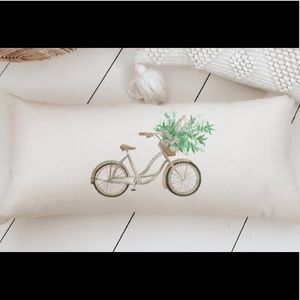 Bicycle flower lumbar pillow white and green and brown 24 Inches;Width 12 Inches